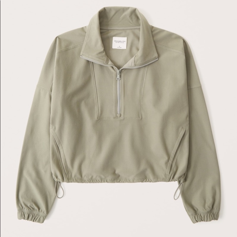NWT Abercrombie & Fitch Olive Green Clinched Contour Half Zip Cropped Pullover